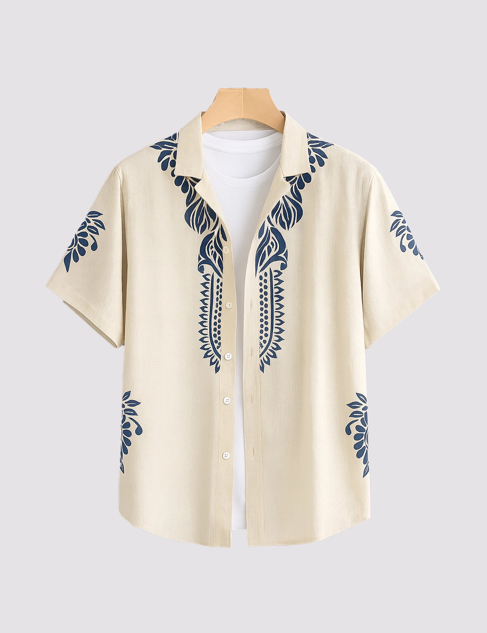 Cream Border Men's Half Sleeve Casual Printed Shirt