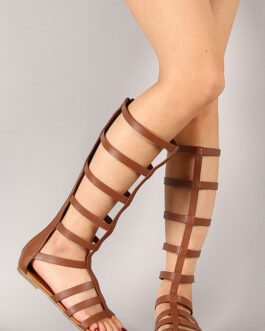 Women's Caged Gladiator Knee High Flat Sandal ? Bold Statement Strappy Footwear