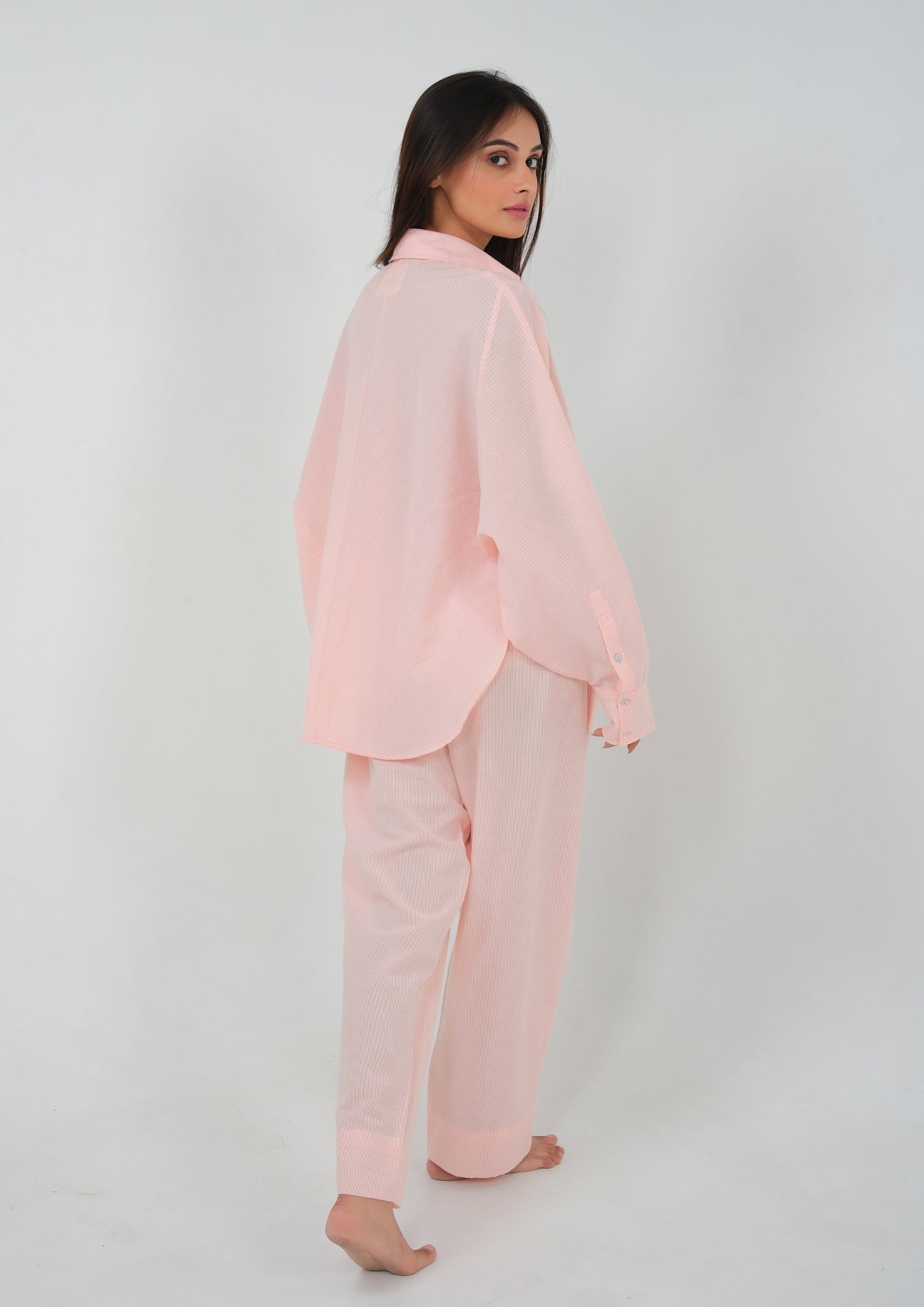 Peach Night Suit with Hand-Embroidered Fruit Patch, Cute Women's Sleepwear - Image 2