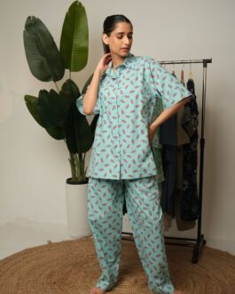 Quirky Red Lobster Print Cotton Night Suit, Coastal & Nautical PJs