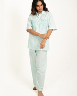 Mint Green Pajama Set with Custom Embroidered Pocket