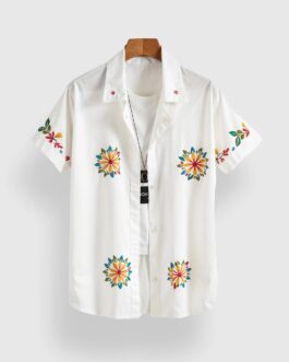 White Sunflower Men's Half Sleeves Printed Shirt Exclusive