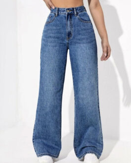 Little Wish Whisker Wash Wide Leg Denim Jeans for Women