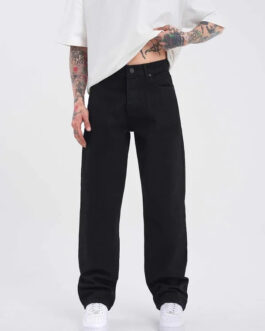 Men's Pure Black Baggy Fit Rigid Denim Jeans