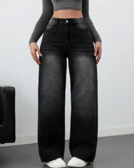 Little Wish Whisker Effect Wide Leg Jeans for Women