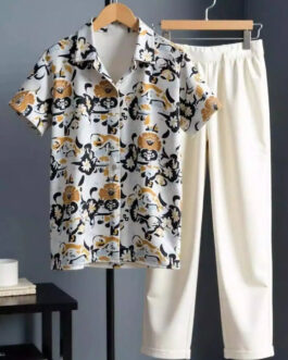Classy Yellow Flower Mens Full Set Trouser And Shirt Half Sleeves