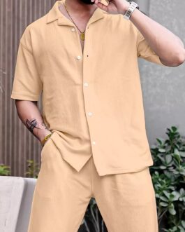 Cream Color Mens Full Set Trouser And Shirt Half Sleeves