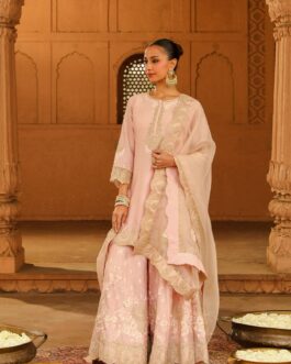 Blush Pink Kurta With Sharara And Dupatta