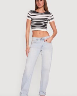 Striped Short Sleeve Crop Top