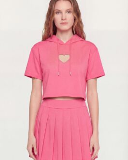 Heart Cutout Detail Short Sleeve Cropped Hoodie