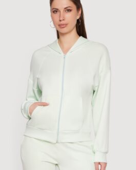 Long Sleeve Zip Front Drop Shoulder Hoodie