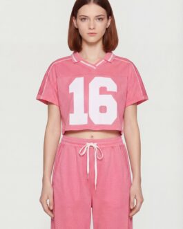 Collared 16 Graphic Cropped Mesh Jersey