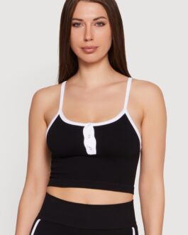 Contrast Trim Button Front Crop Top