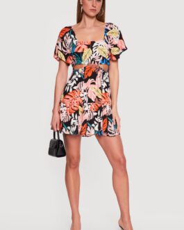 Leaf Print Cut Out Detail Tiered Mini Dress