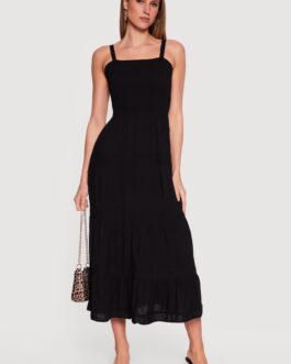 Square Neck Smocked Tiered Midi Dress