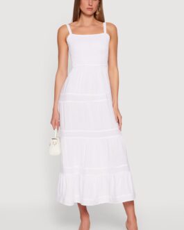 Square Neck Smocked Tiered Midi Dress