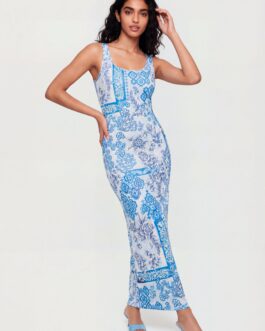 Patterned Mesh Maxi Tank Dress