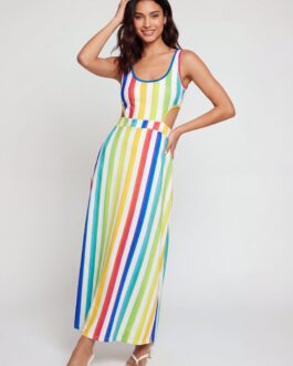 Rainbow Stripe Cut Out Detail Maxi Dress