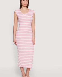 Striped Rib Knit Low Back Maxi Dress