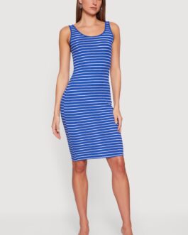 Striped Rib Knit Tank Midi Dress