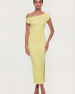 Ruched One Shoulder Textured Knit Midi Dress