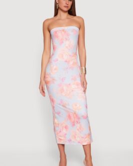 Floral Print Strapless Dress