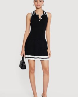 Varsity Stripe Pleated Polo Mini Dress