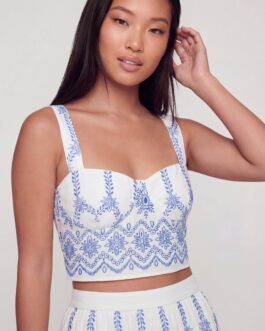 Patterned Lace Up Back Padded Crop Top