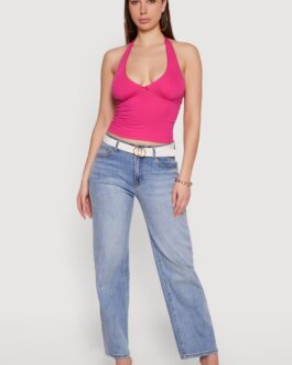 Lace Trim Bow Detail Tie Neck Halter Top