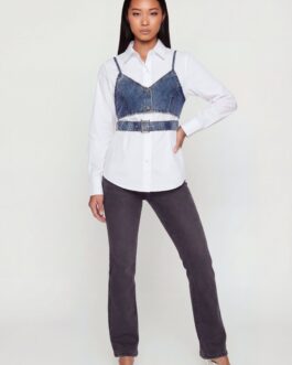 Long Sleeve Poplin Shirt with Denim Vest Set