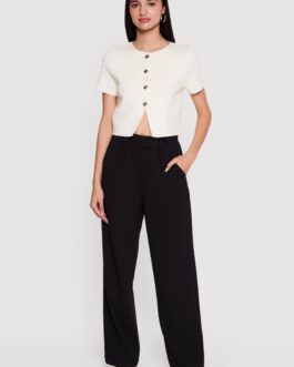 Metallic Button Front Short Sleeve Sweater