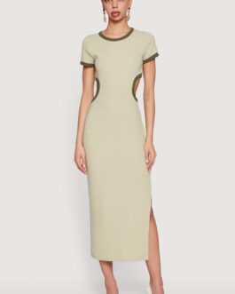 Contrast Trim Cutout Back Short Sleeve Midi Dress