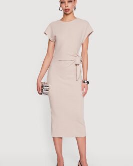 Textured Knit Asymmetrical Bow Side Midi Dress