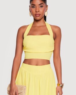 Airy Crepe Knit Halter Crop Top