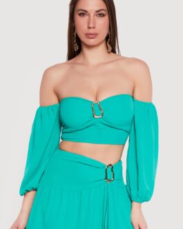 Balloon Sleeve Off The Shoulder Crop Top
