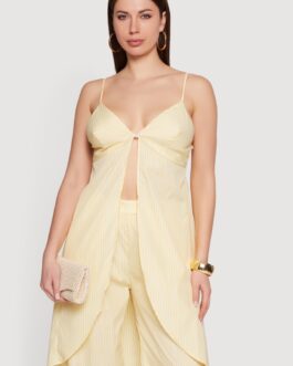 Striped Poplin One Button Flyaway Maxi Cami Top