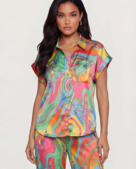 Floral Psychedelic Swirl Satin Shirt