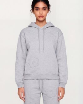 Floral Applique Pullover Drawstring Hoodie