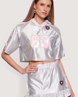 Hooded 83 Sequin Graphic Crop Top