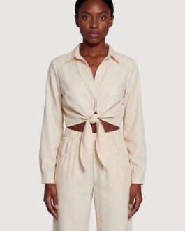 Open Tie Front Long Sleeve Crop Top