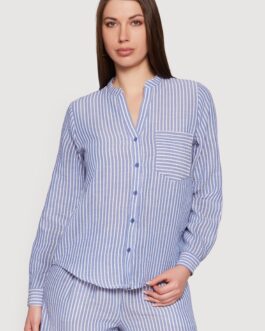 Striped Notch Neck Button Front Shirt