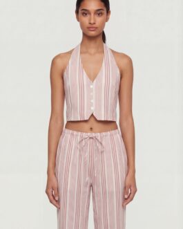 Striped Tie Back Cropped Halter Vest