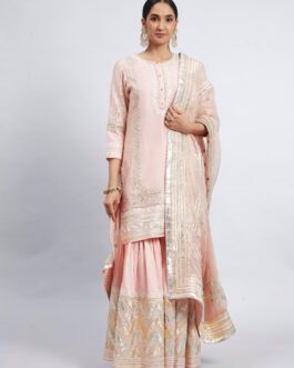 Soft Pink Chanderi Silk Kurta And Garara Set