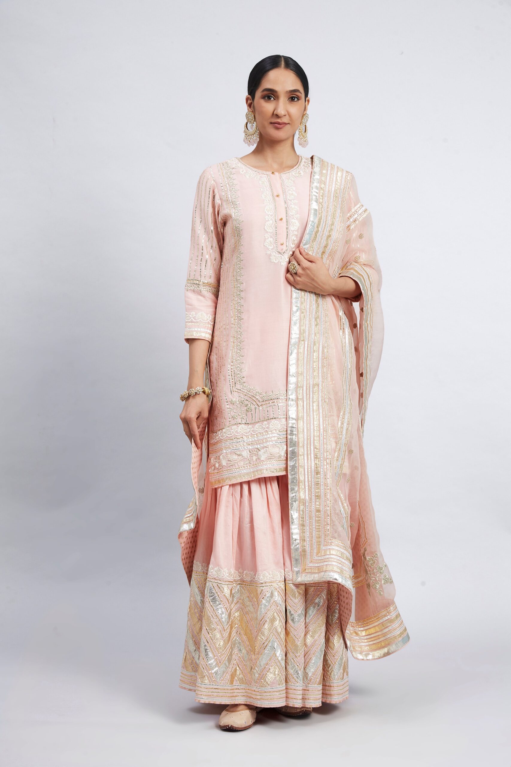 Soft Pink Chanderi Silk Kurta And Garara Set