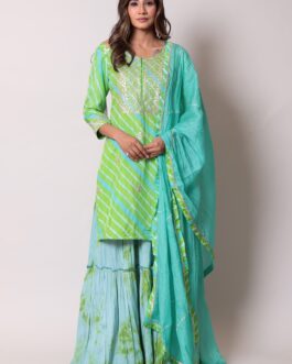 Straight Leheriya Silk Suit with Pittan Work