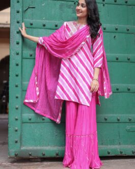 Leheriya Chanderi Sharara Suit with Dori and Zardozi work