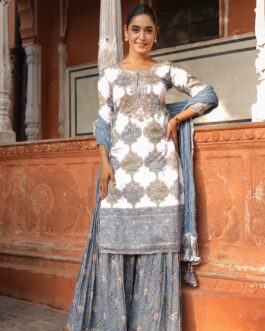 Printed Chanderi Suit with Zardozi and Embroidered work