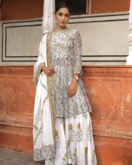 Printed Chanderi Suit with Gota Patti and Embroidered work