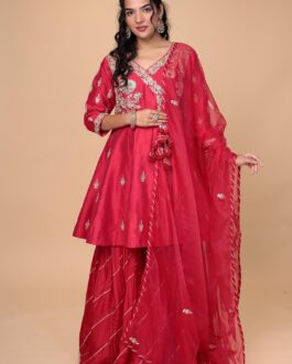 Peplum Silk Suit Embroidered with Gota Patti and Zardozi work