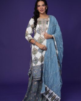 Embroidered Printed Chanderi Suit with Zardozi work